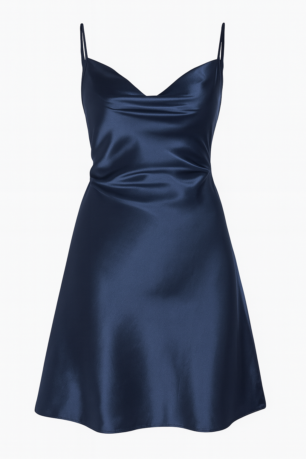 Damen Satinkleid mit Wasserfallausschnitt und Spaghettiträgern