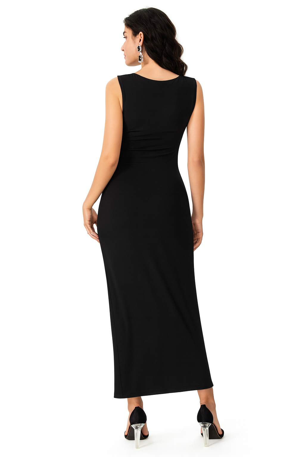 Gerafftes Maxi-Cocktailkleid für Damen mit asymmetrischem Ausschnitt