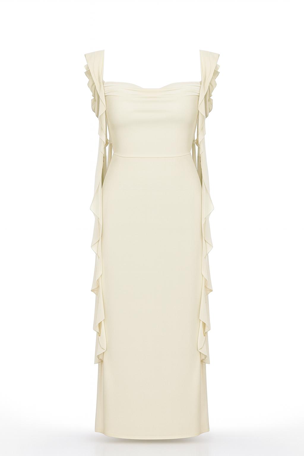 Damen Maxikleid mit Rüschen und figurbetonter Silhouette