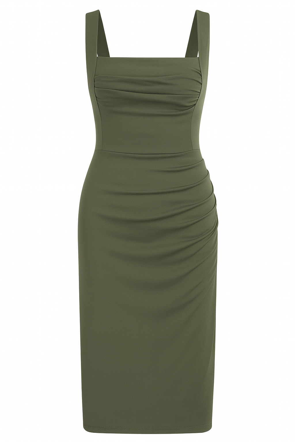 Damen Bodycon-Midikleid mit eckigem Ausschnitt und Raffungen