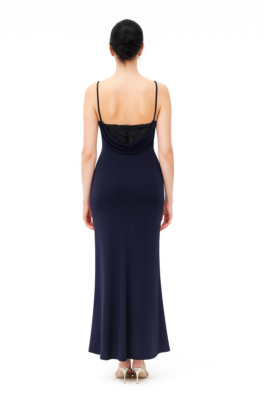 Damen Maxikleid mit Wasserfallausschnitt und Spaghettiträgern
