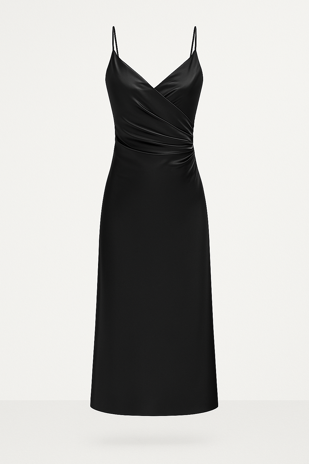Damen Satinkleid mit Spaghettiträgern und seitlicher Raffung