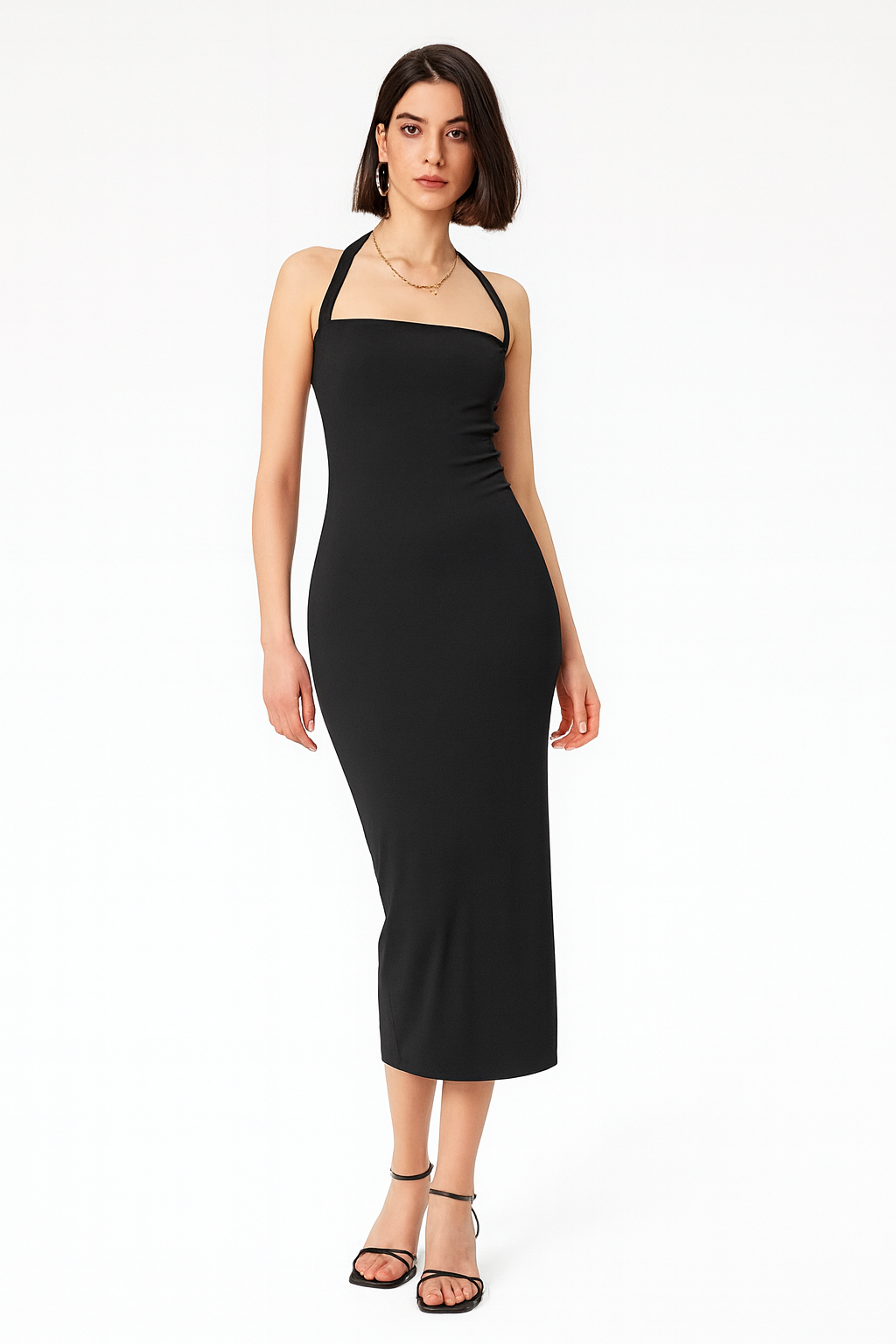 Damen Strick-Maxikleid mit Neckholder und figurbetontem Schnitt