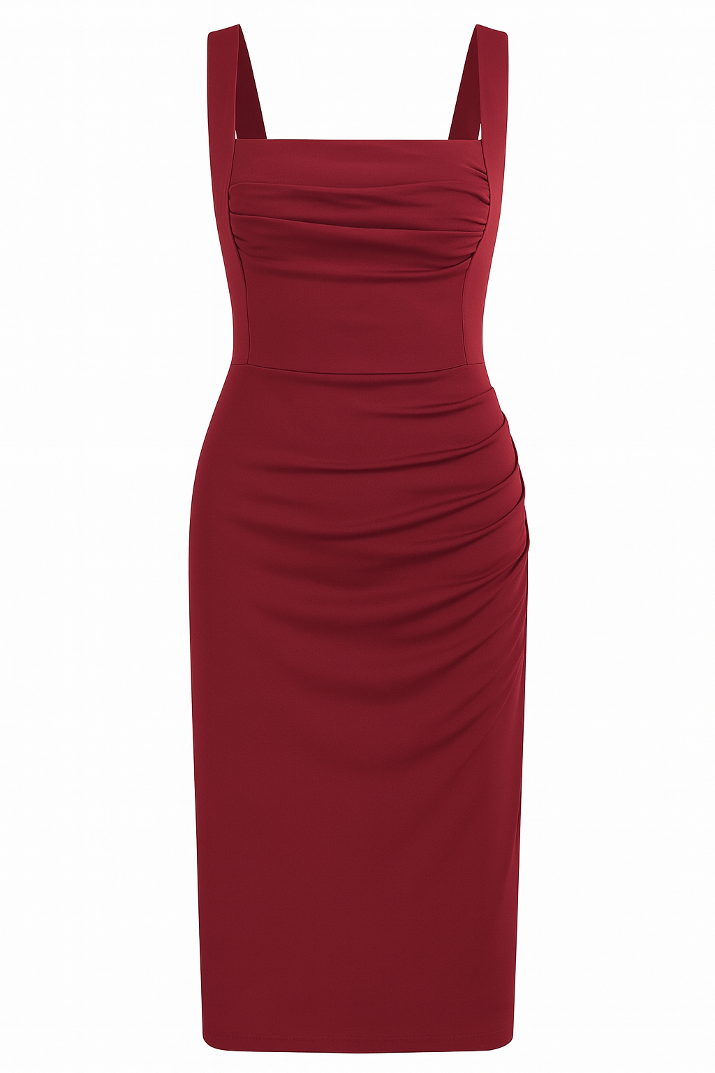 Damen Bodycon-Midikleid mit eckigem Ausschnitt und Raffungen