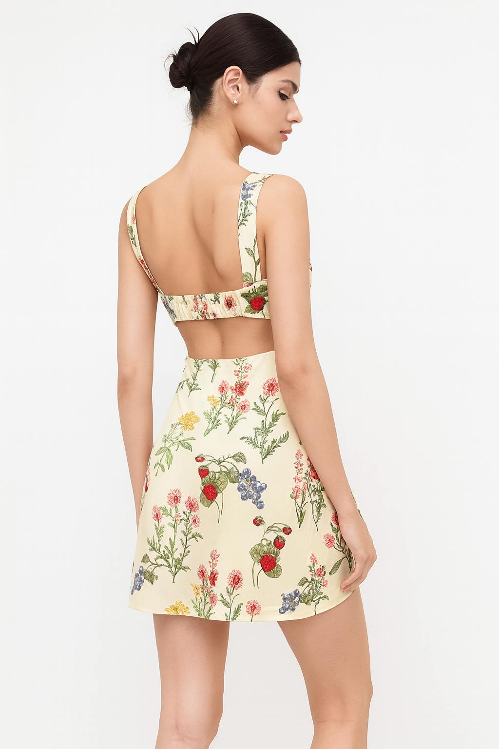 Damen Sommer-Minikleid mit Karreeausschnitt und Blumenprint