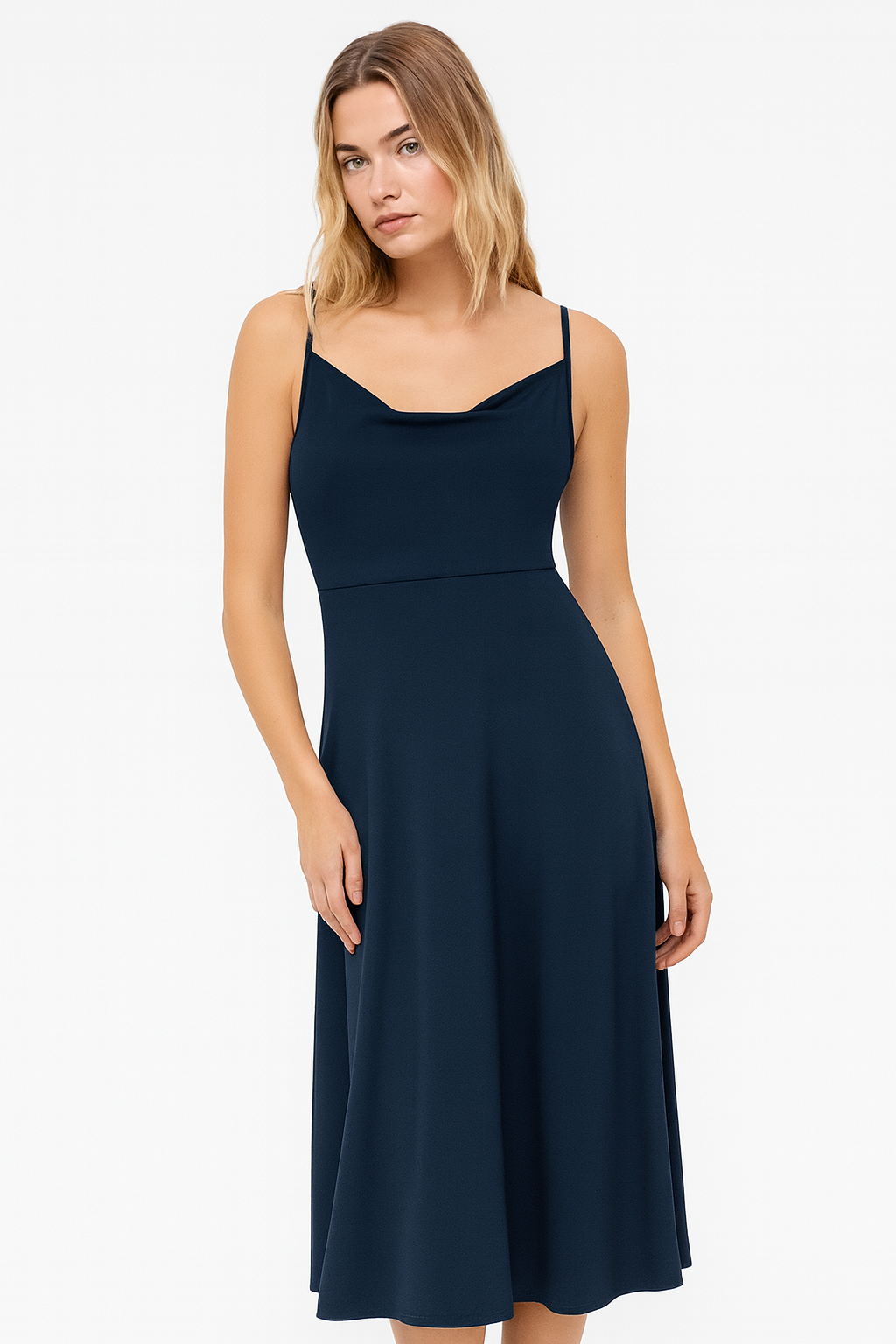 Damen Midikleid mit Spaghettiträgern und gerafftem Ausschnitt