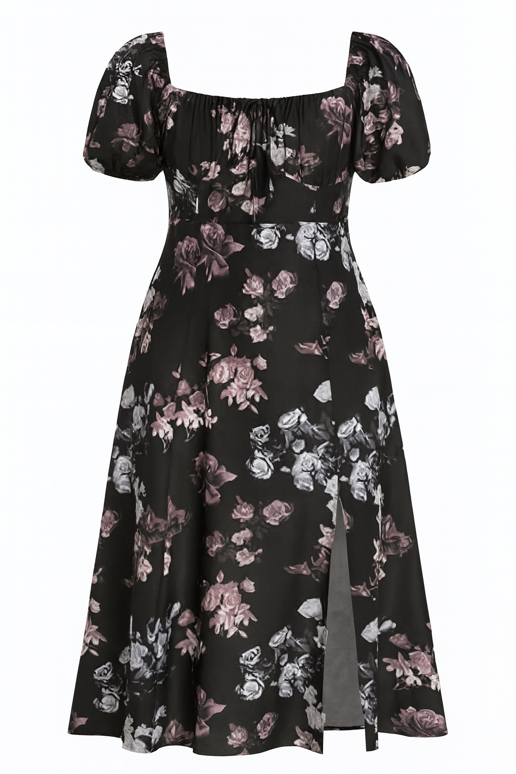 Damen Midikleid mit Karreeausschnitt und Puffärmeln