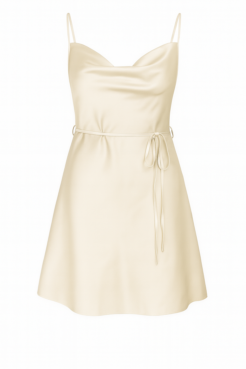 Damen Satinkleid mit Wasserfallausschnitt und Spaghettiträgern