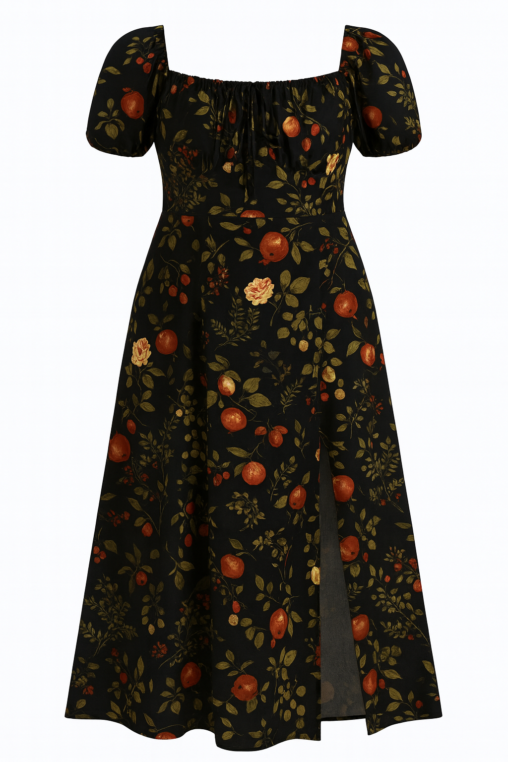 Damen Midikleid mit Karreeausschnitt und Puffärmeln