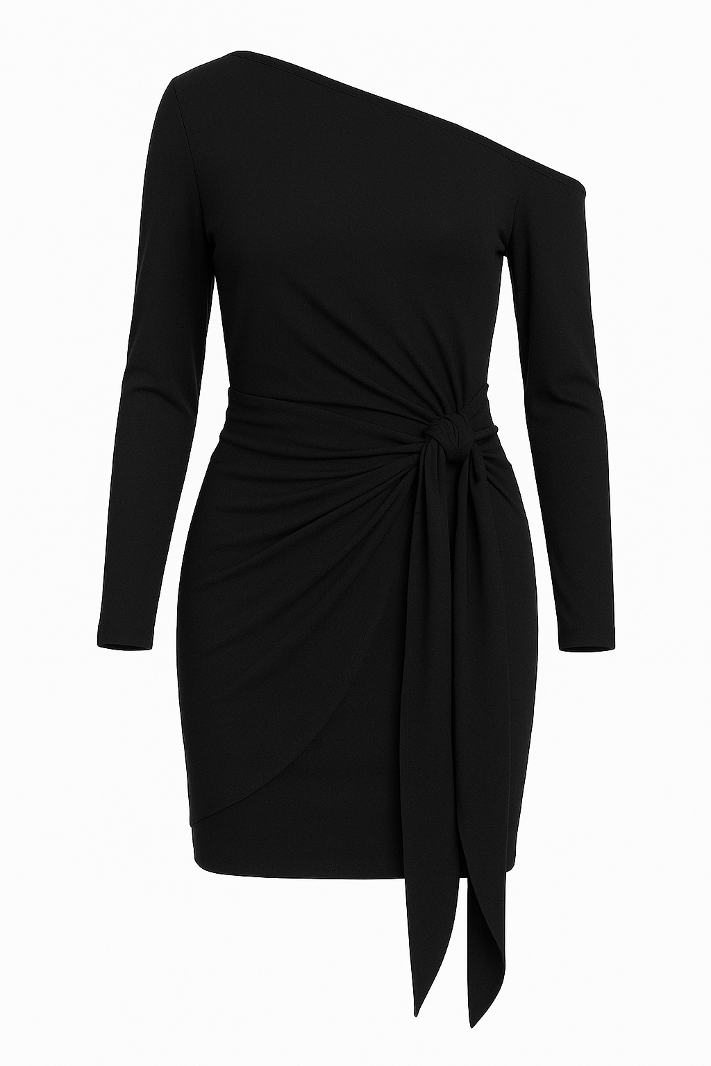 Damen One-Shoulder-Kleid mit Knotenfront und langen Ärmeln