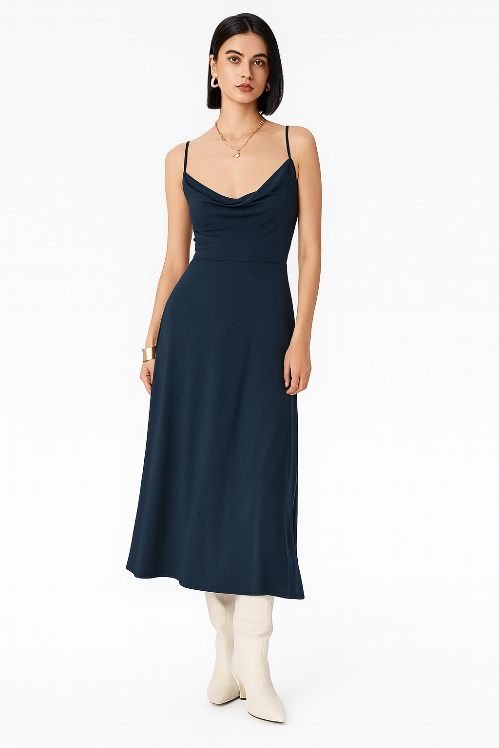 Damen Midikleid mit Spaghettiträgern und gerafftem Ausschnitt