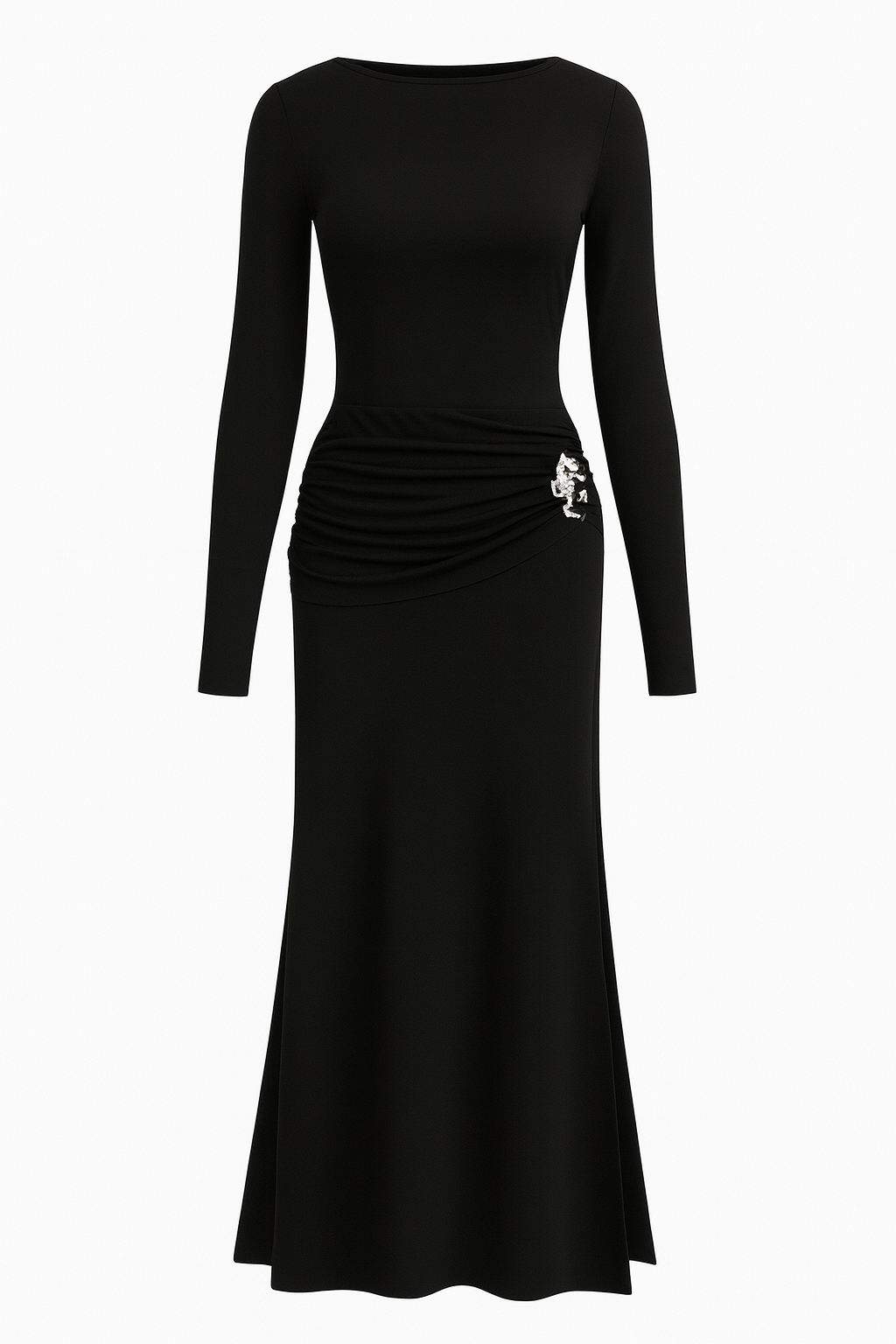 Damen Maxikleid mit langen Ärmeln und seitlichem Schlitz