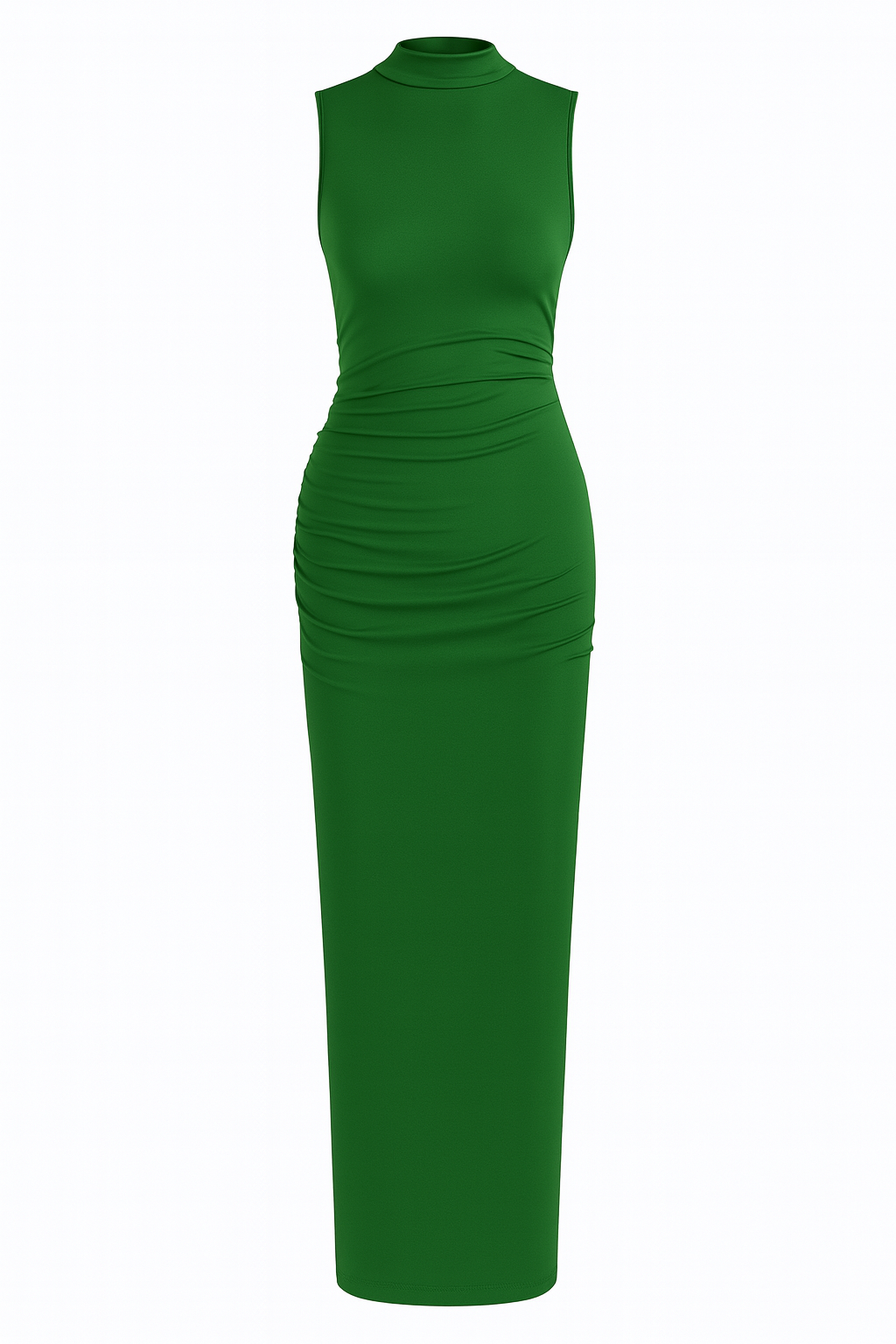 Damen Midikleid mit hohem Ausschnitt und Raffungen