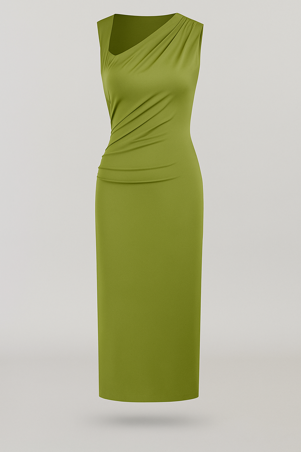 Gerafftes Maxi-Cocktailkleid für Damen mit asymmetrischem Ausschnitt