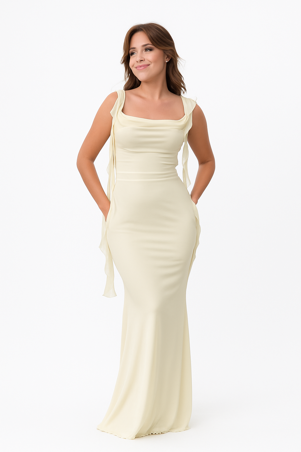 Damen Maxikleid mit Rüschen und figurbetonter Silhouette