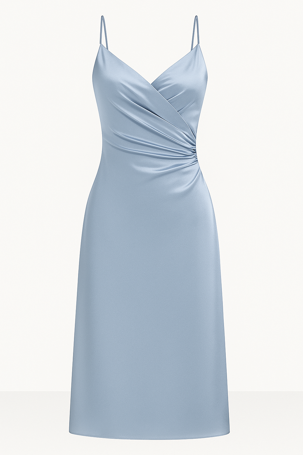 Damen Satinkleid mit Spaghettiträgern und seitlicher Raffung