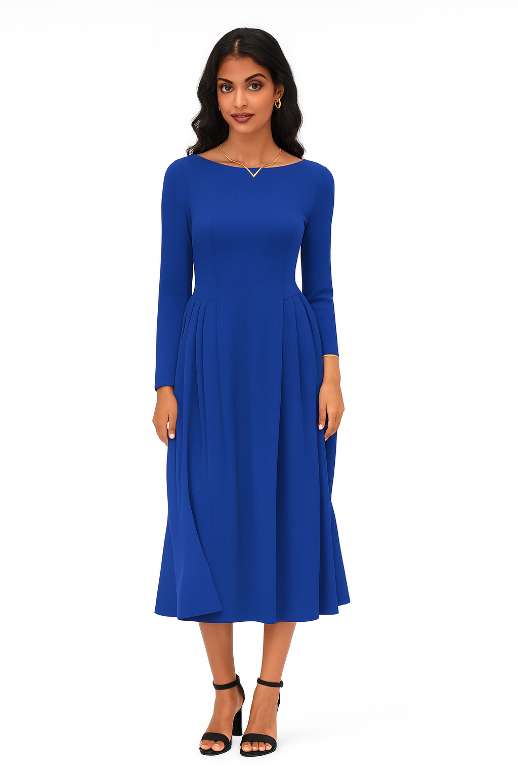 Damen Midikleid mit langen Ärmeln und A-Linie