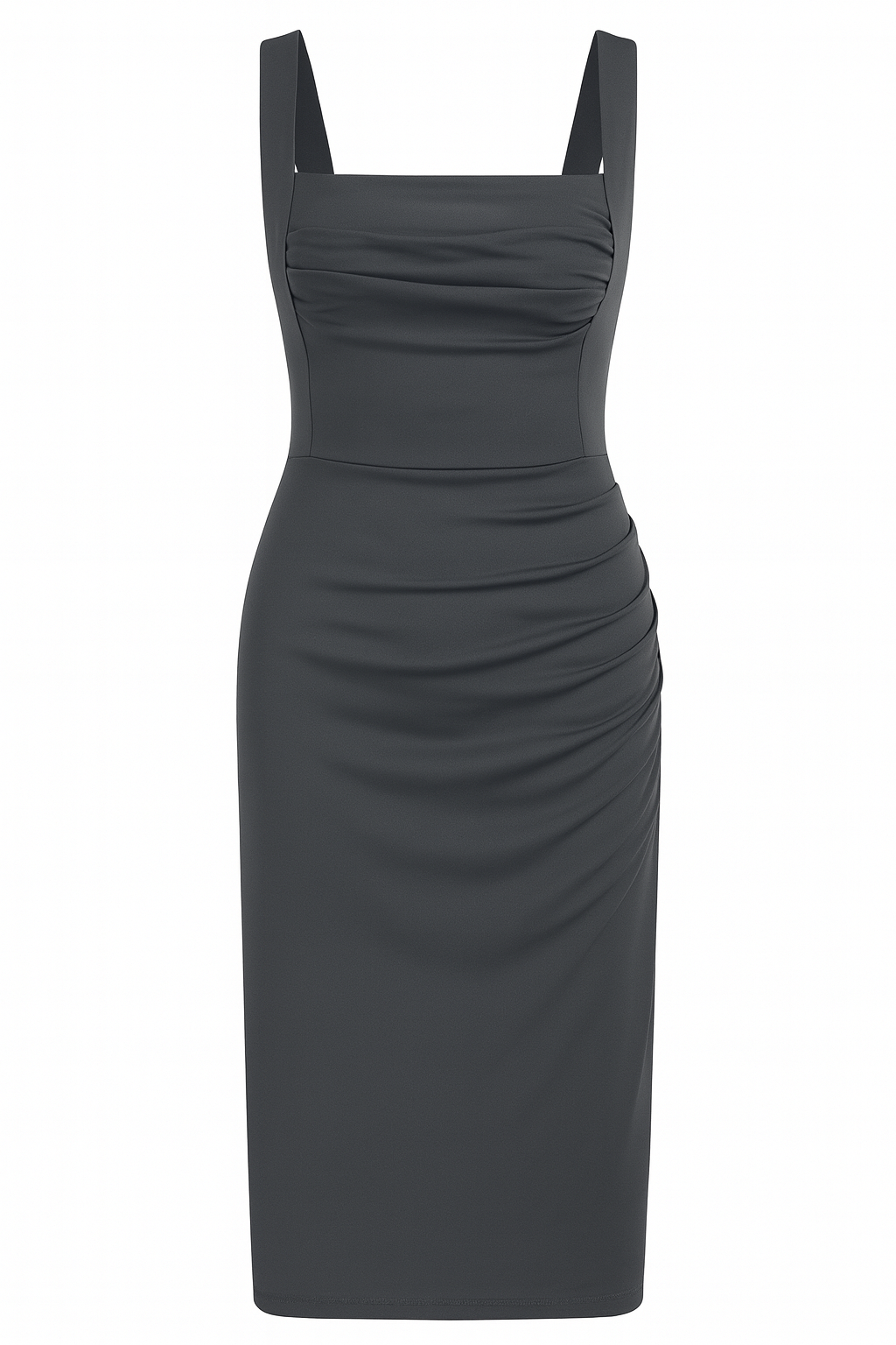 Damen Bodycon-Midikleid mit eckigem Ausschnitt und Raffungen