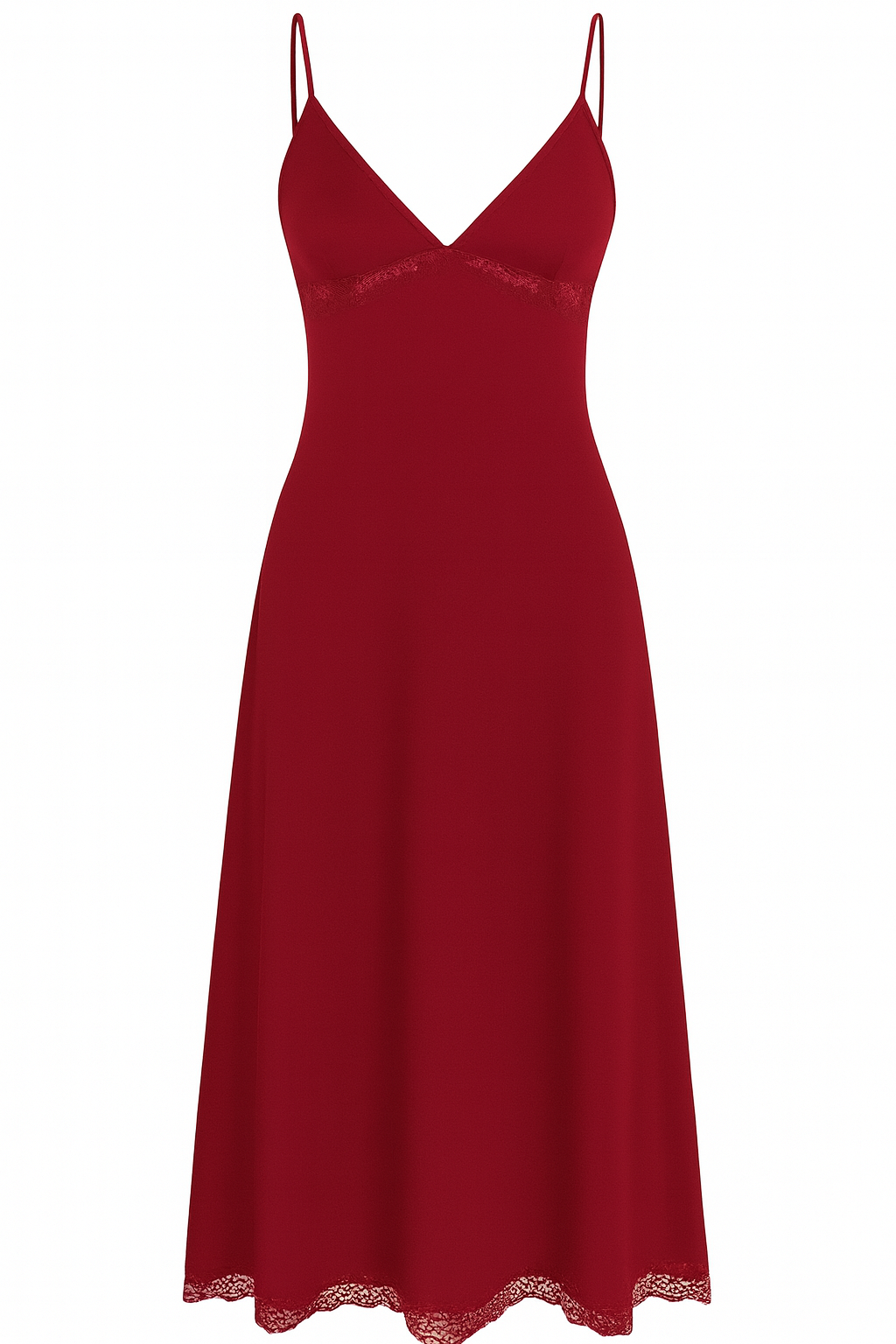 Damen Satinkleid mit Spitzenbesatz und Spaghettiträgern