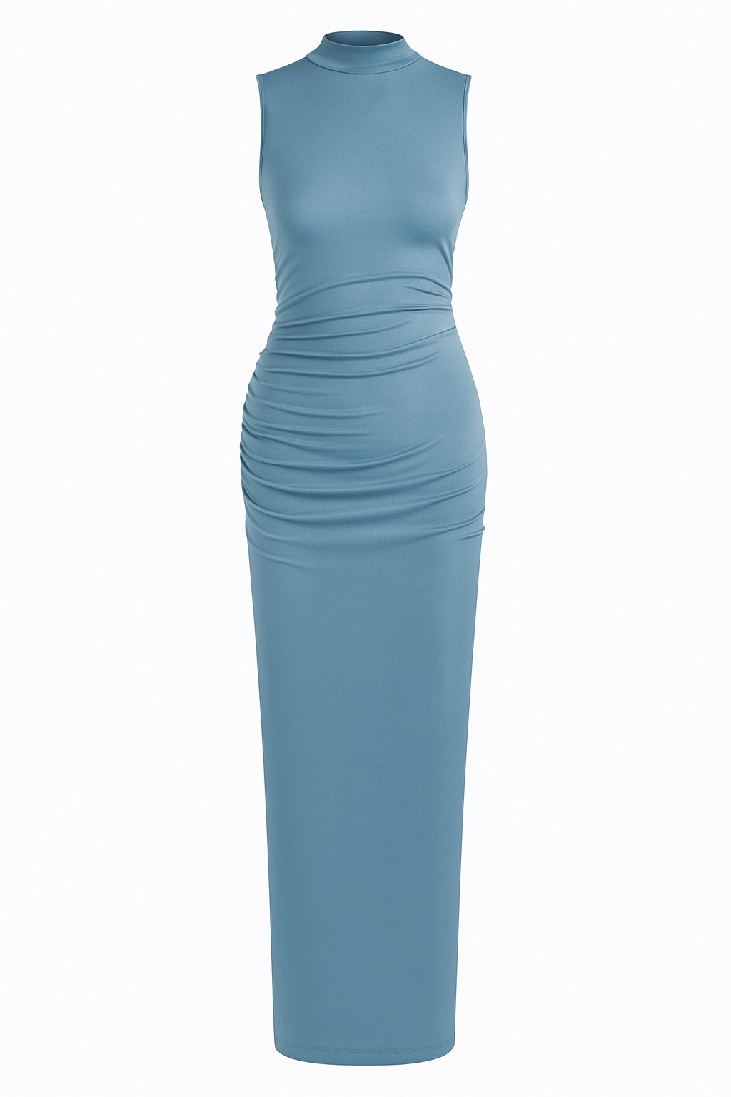 Damen Midikleid mit hohem Ausschnitt und Raffungen