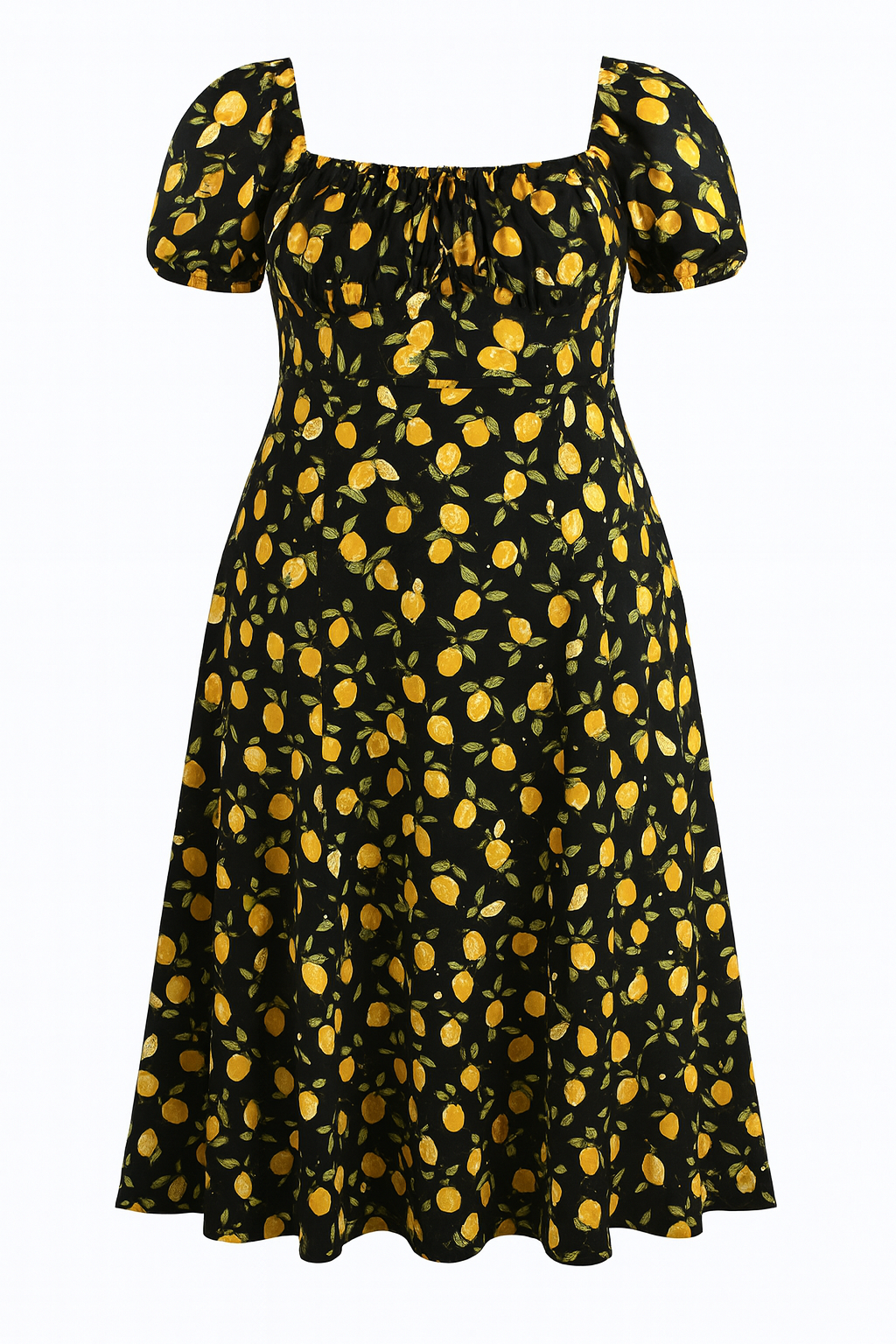 Damen Midikleid mit Karreeausschnitt und Puffärmeln