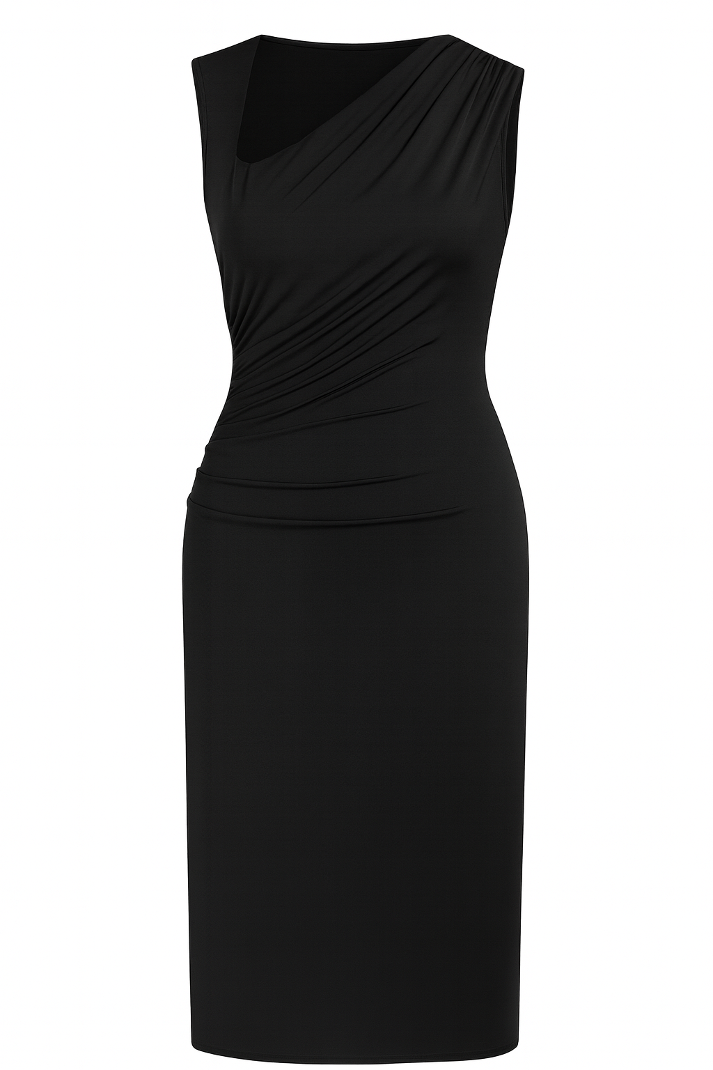 Gerafftes Maxi-Cocktailkleid für Damen mit asymmetrischem Ausschnitt