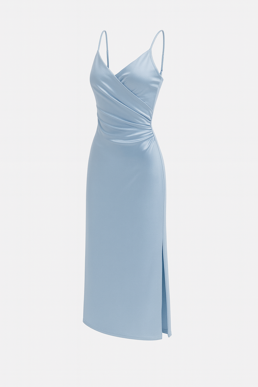 Damen Satinkleid mit Spaghettiträgern und seitlicher Raffung