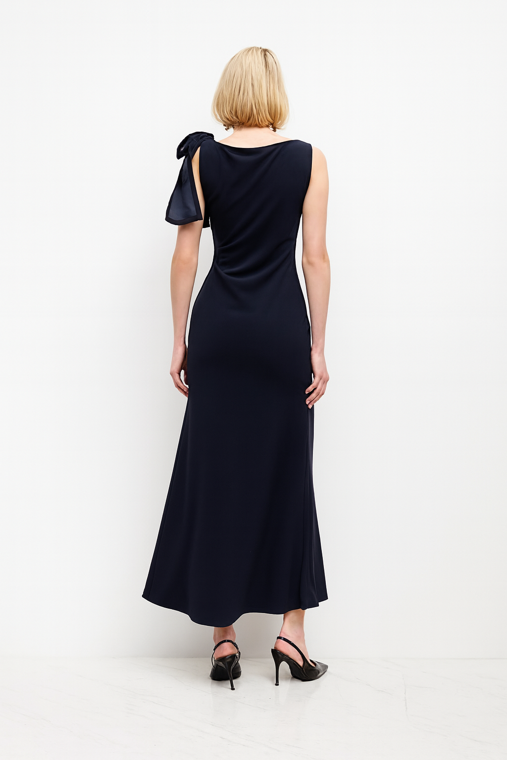 Damen ärmelloses Maxikleid mit Schleife und Bootsausschnitt