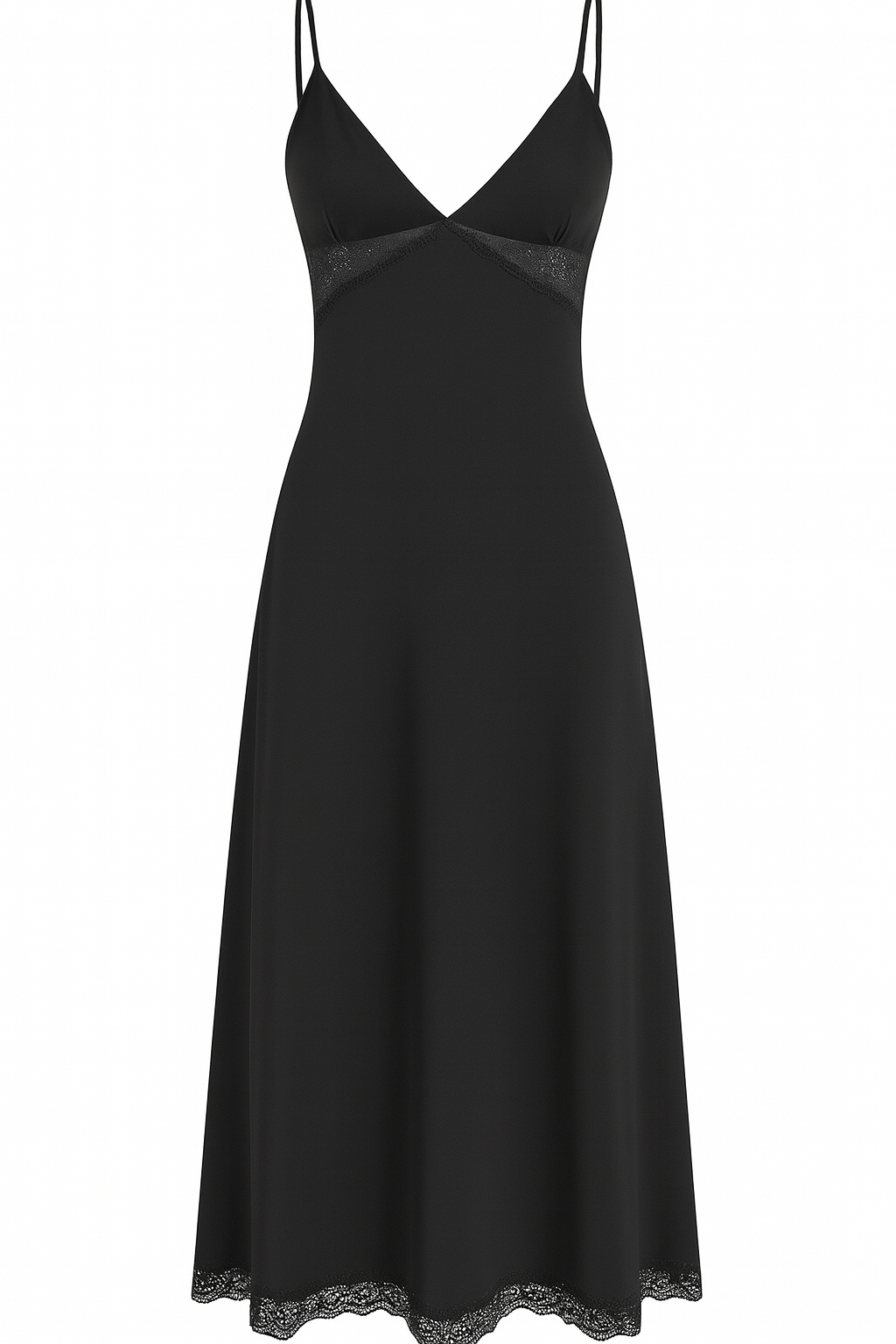 Damen Satinkleid mit Spitzenbesatz und Spaghettiträgern