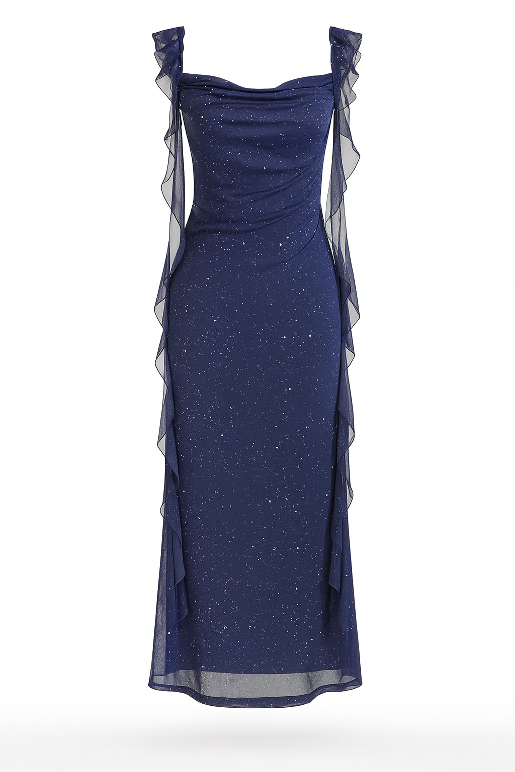 Damen Maxikleid mit Rüschen und figurbetonter Silhouette