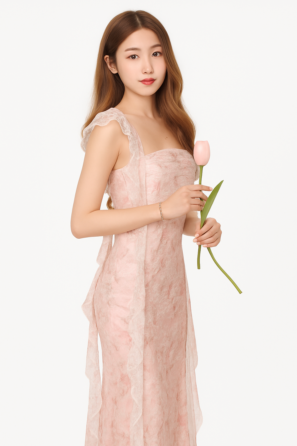 Damen Maxikleid mit Rüschen und figurbetonter Silhouette