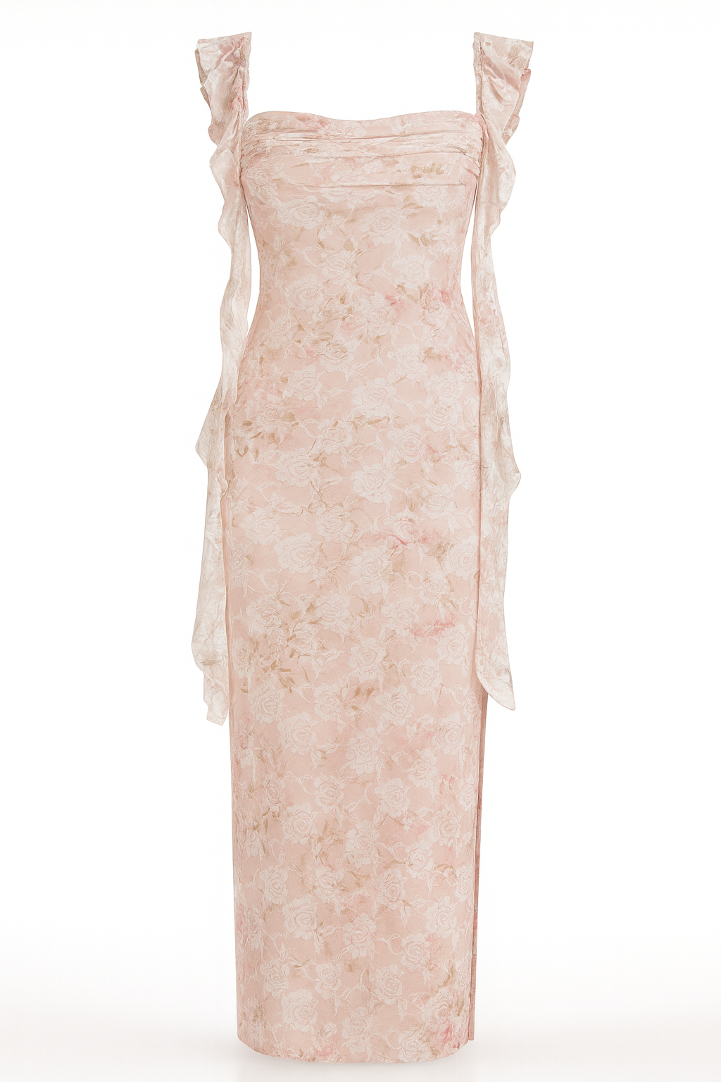 Damen Maxikleid mit Rüschen und figurbetonter Silhouette