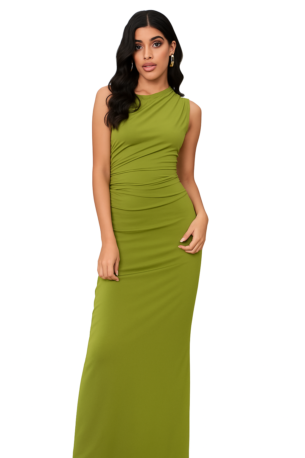 Gerafftes Maxi-Cocktailkleid für Damen mit asymmetrischem Ausschnitt