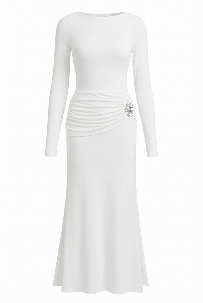 Damen Maxikleid mit langen Ärmeln und seitlichem Schlitz