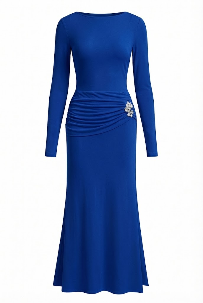 Damen Maxikleid mit langen Ärmeln und seitlichem Schlitz